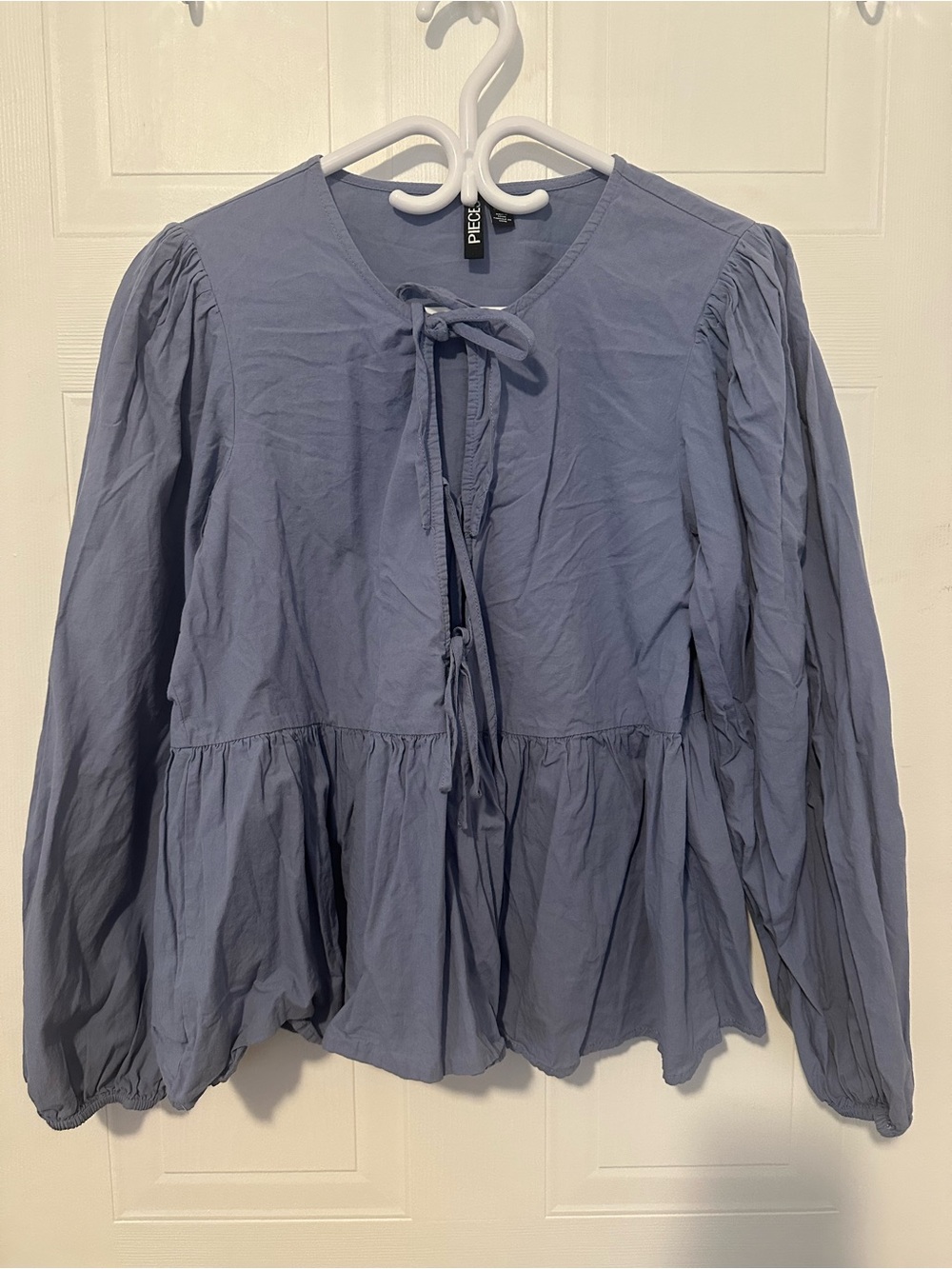 Pieces Lavender Tie-Neck Peplum Blouse